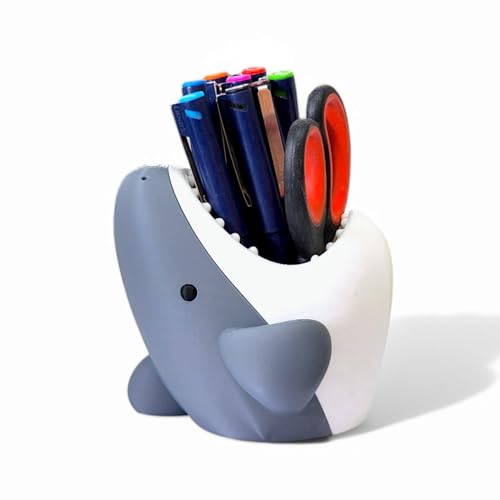 HOBIGO Shark Theme Desk Pen Holder, Cute Plastic Table Organiser (GREY)|B0DY949WJW