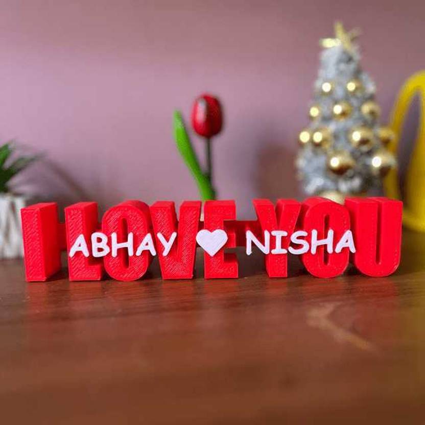 3d Printed I Love You Plank with your Loved One Name Decorative Showpiece  -  5 cm 