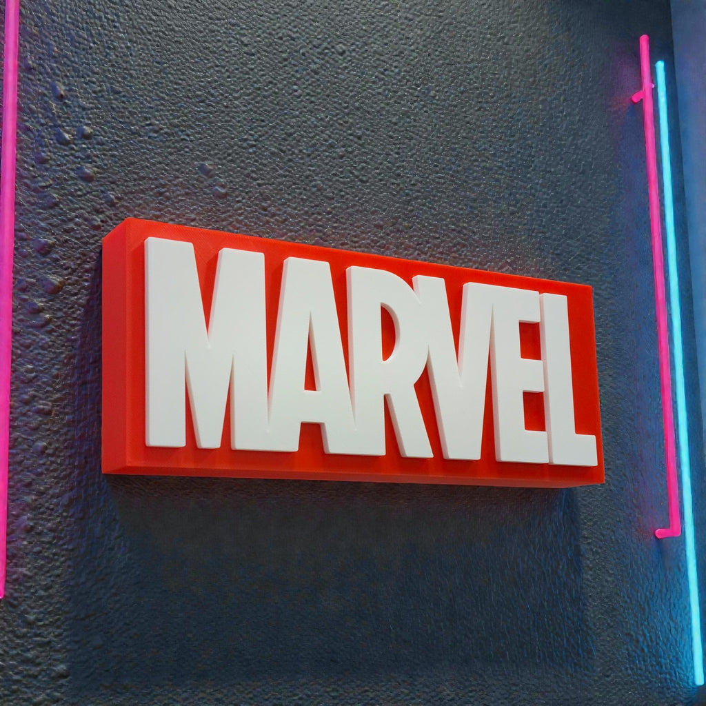 MARVEL 3D Logo Desk Decor - Plastic Tabletop Display for Home & Office