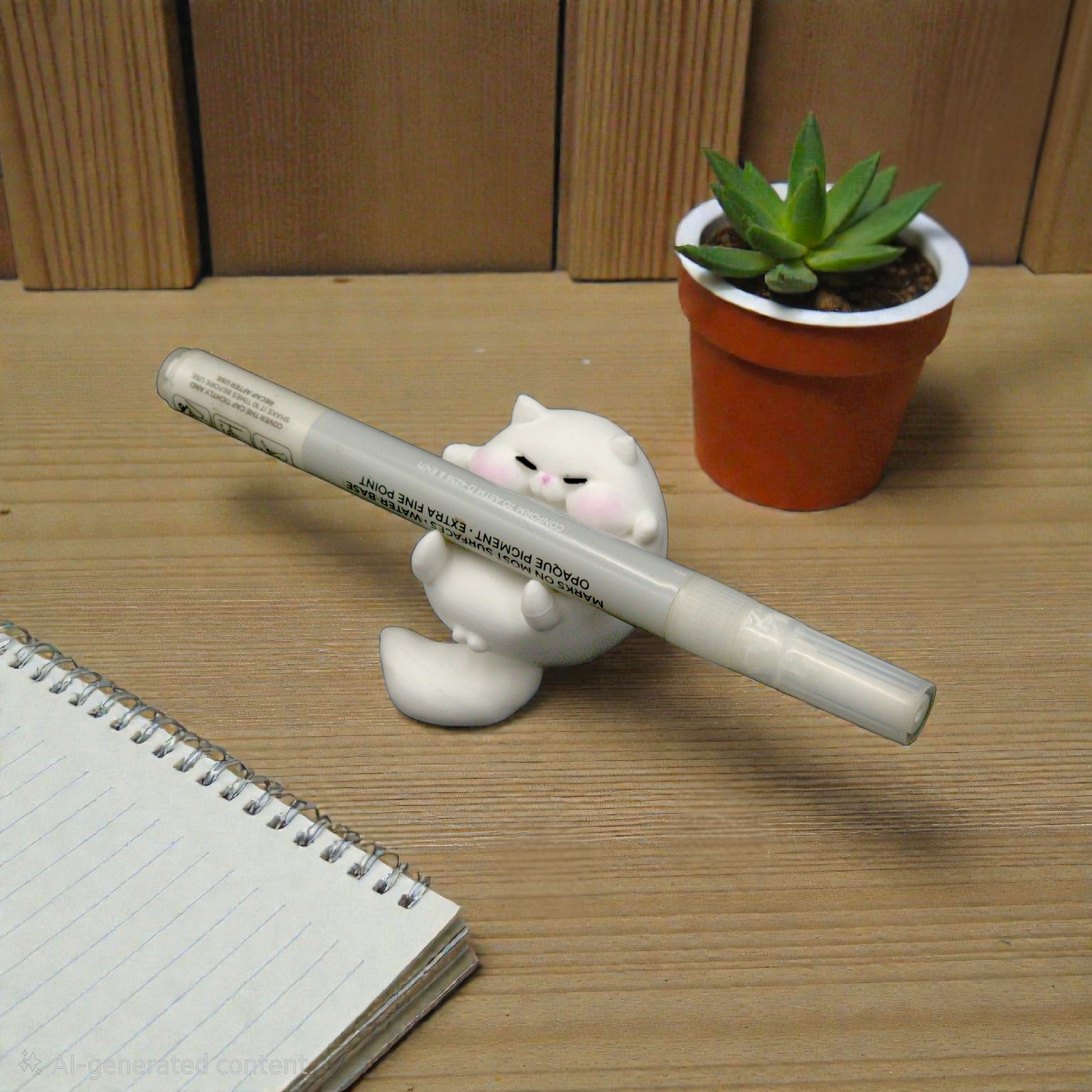 Chubby lazy cat penstand, Plastic single pen penstand, Cute Gifting Idea