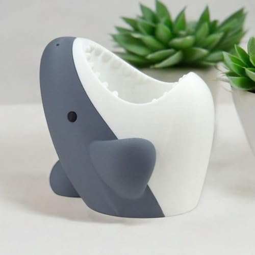 HOBIGO Shark Theme Desk Pen Holder, Cute Plastic Table Organiser (GREY)|B0DY949WJW