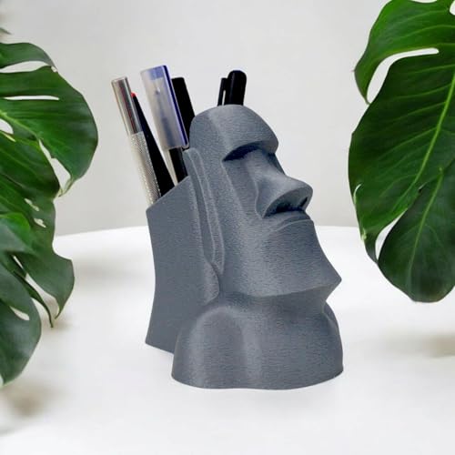 HOBIGO Moai Head Desk Organiser, Decorative Pen and Pencil Holder, Grey|B0DYPHYL5R