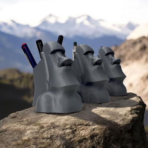 HOBIGO Moai Head Desk Organiser, Decorative Pen and Pencil Holder, Grey|B0DYPHYL5R