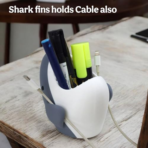 HOBIGO Shark Theme Desk Pen Holder, Cute Plastic Table Organiser (GREY)|B0DY949WJW