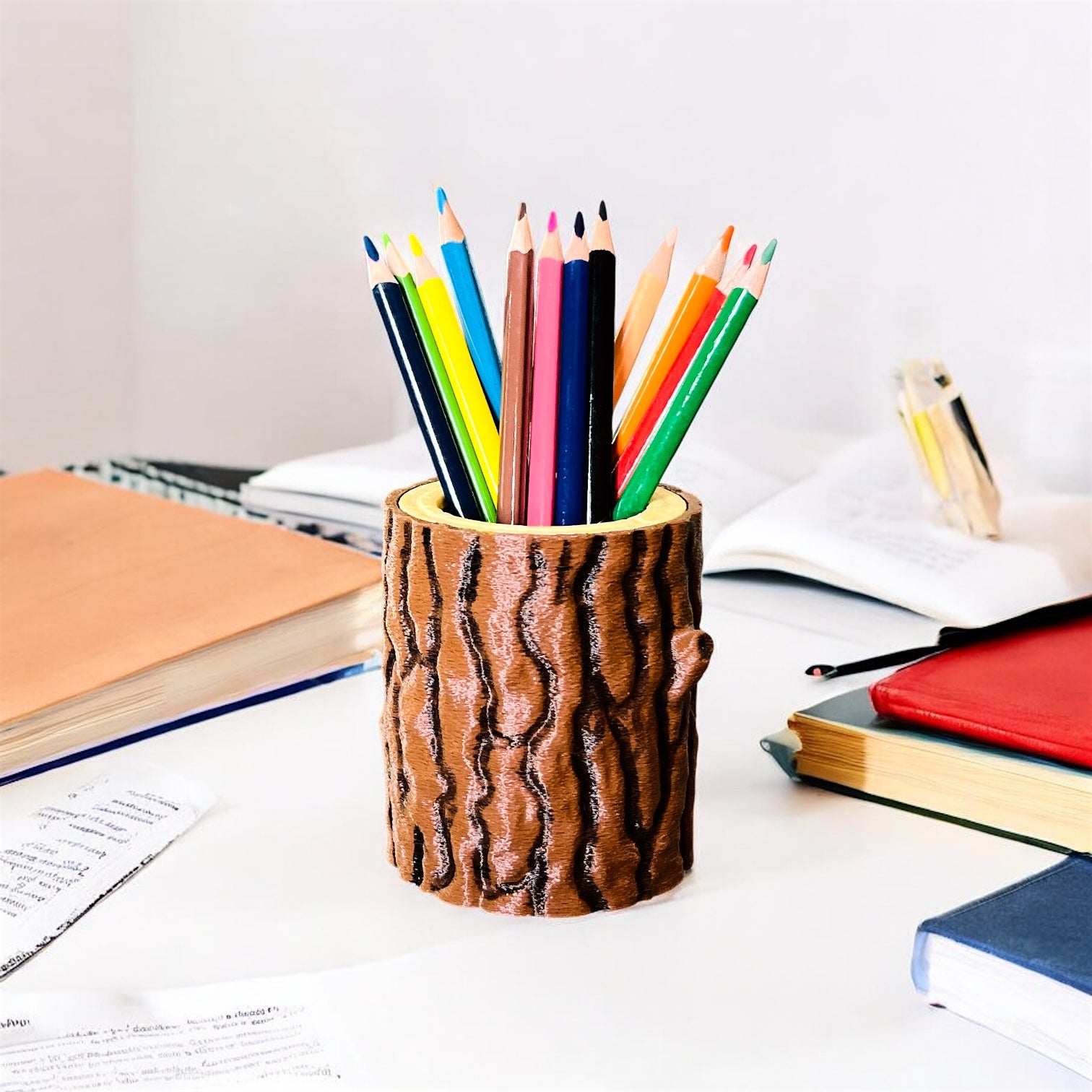 3D FUNKY WOODG LOG PENHOLDER, PLASTIC PENCIL HOLDER, SINGLE COMPARTMENT