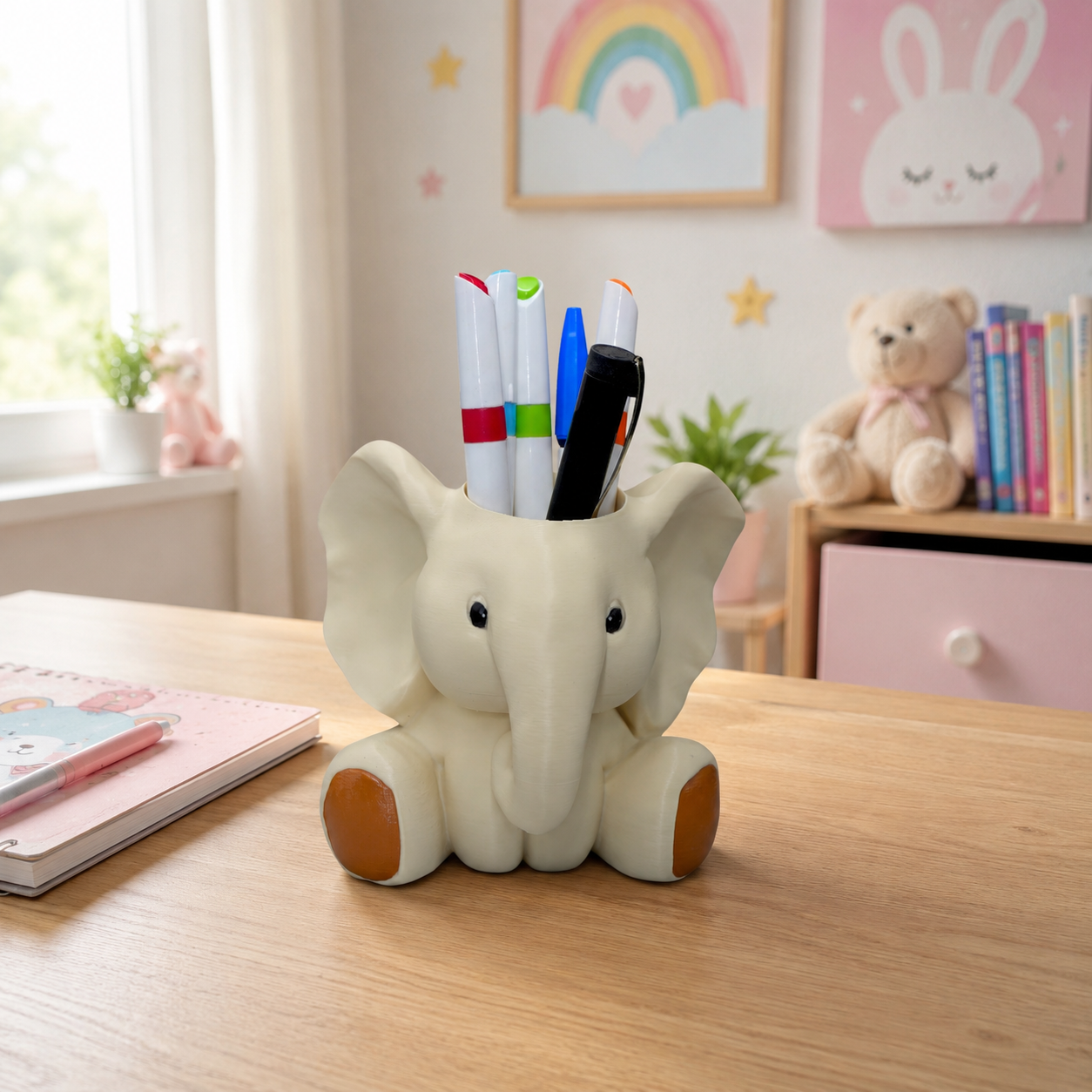 HOBIGO Baby Elephant Pencil Stand | Cute Stationery Holder for Study Table