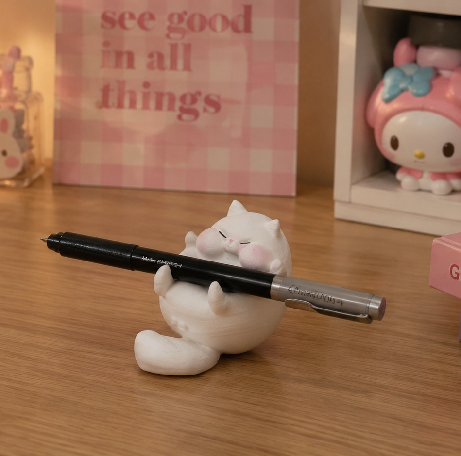 Cute Chubby lazy kitty. single pen penstand.