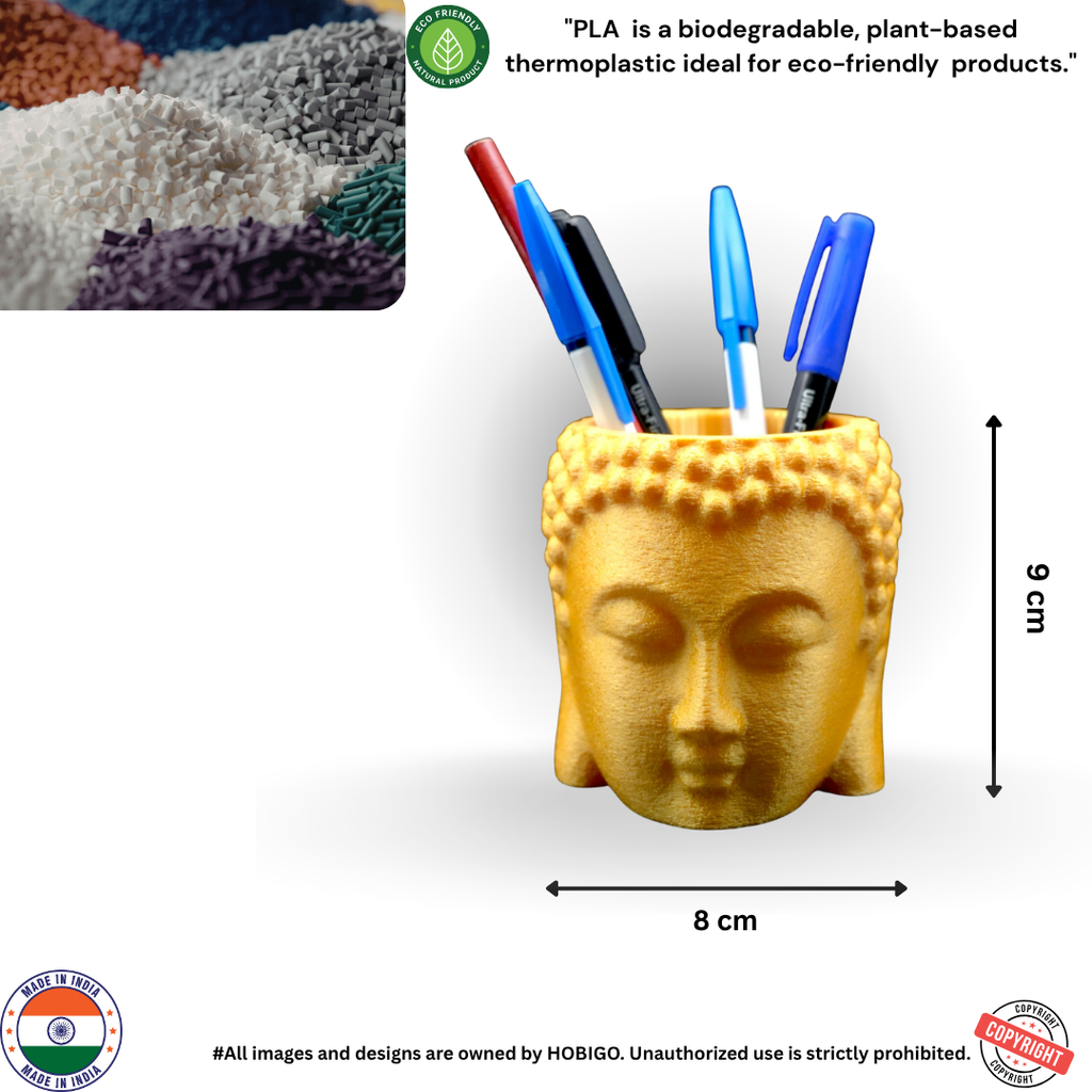 Golden & White Buddha Pen Holder – Aesthetic Zen Desk Organizer for Calm & Creative Workspaces