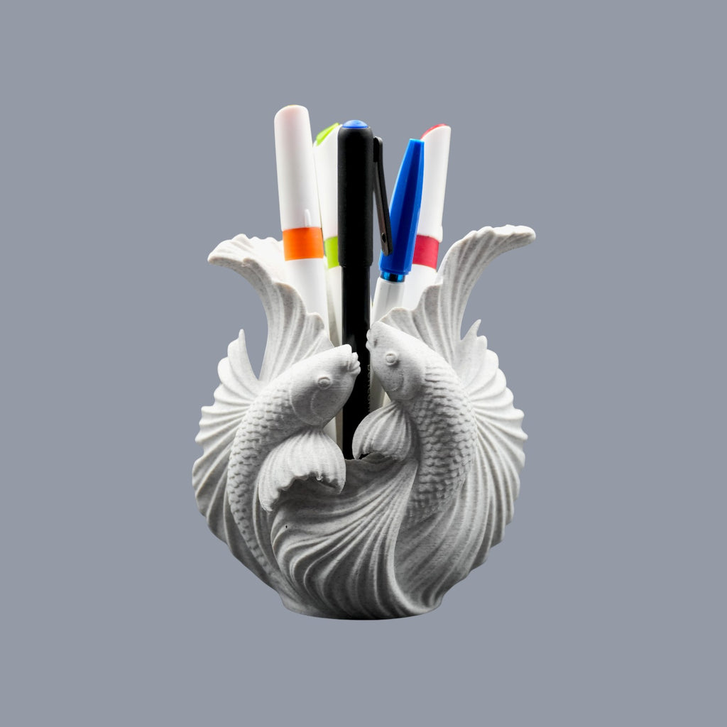 Elegant Marble Fish Pen Holder for Office Desk | Modern Decorative Plastic Stationery Organizer