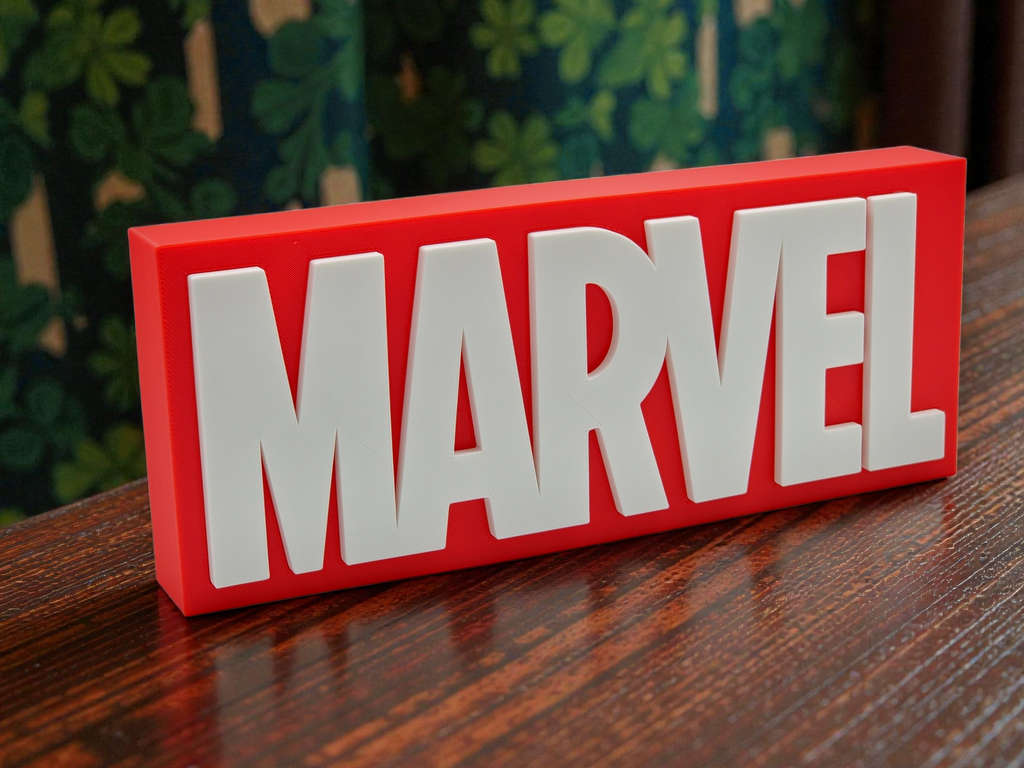 MARVEL 3D Logo Desk Decor - Plastic Tabletop Display for Home & Office