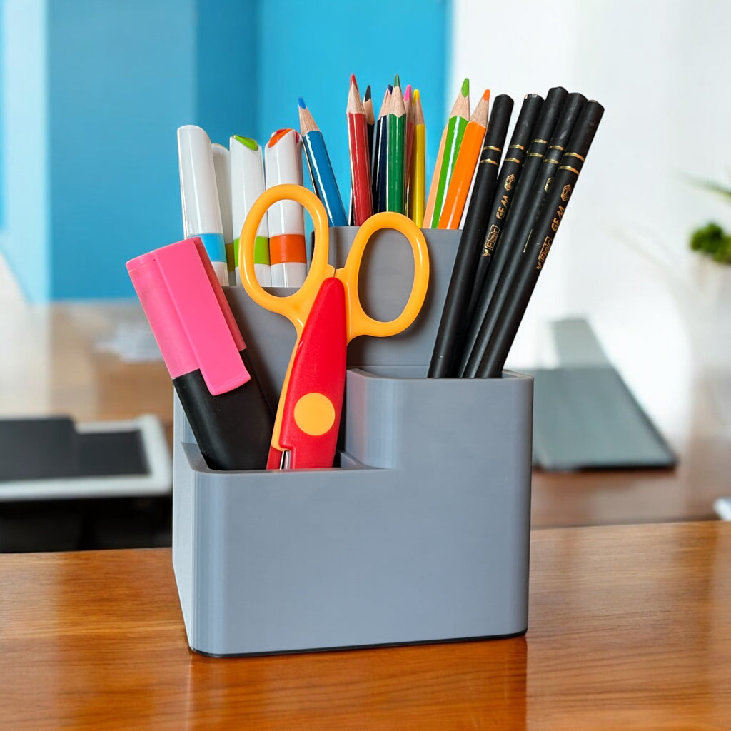 3D BLOCKS 4 COMPARTMENT PLASTIC DESK ORGANIZER, PEN-PENCIL HOLDER, MODULAR DESK ORGANIZER