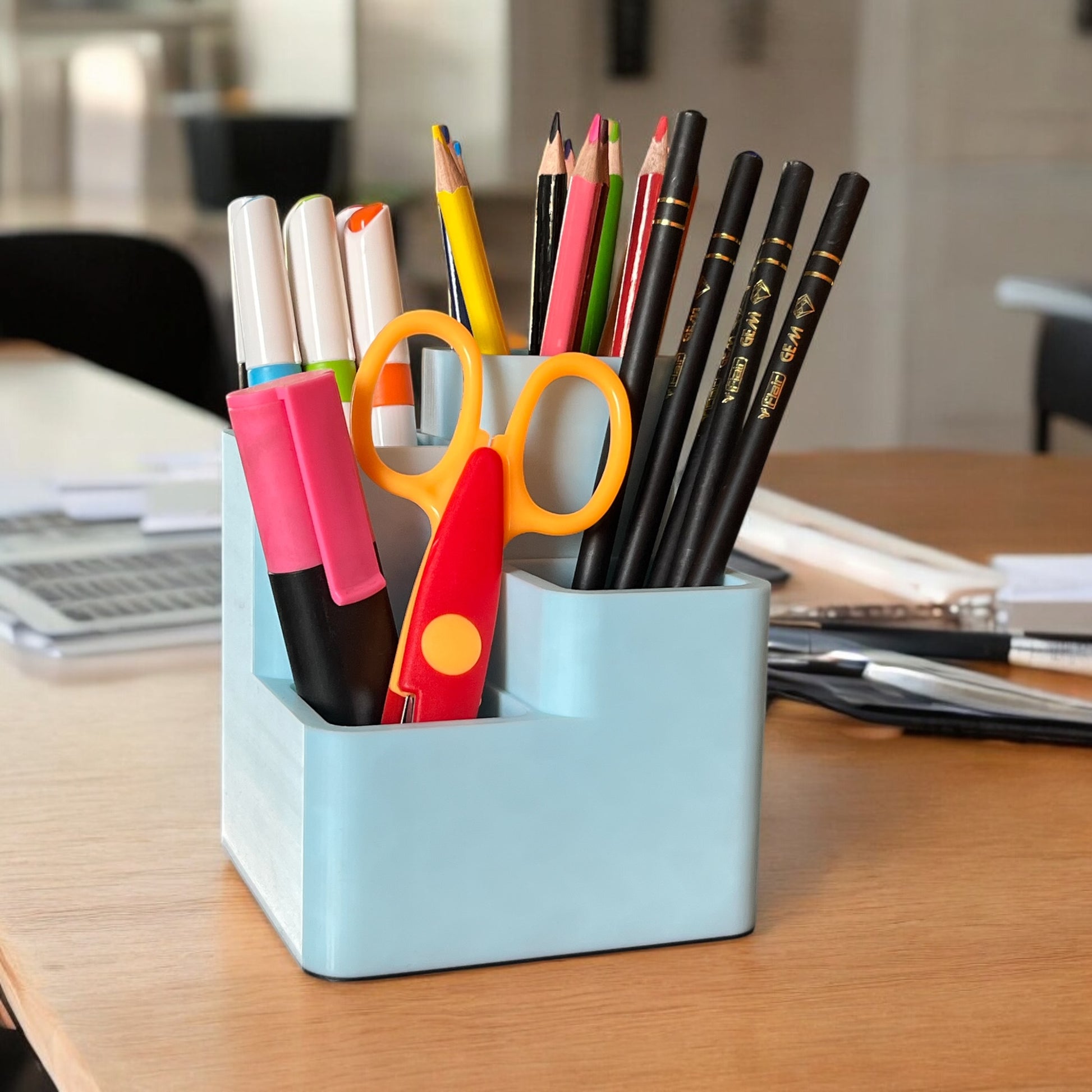 3D BLOCKS 4 COMPARTMENT PLASTIC DESK ORGANIZER, PEN-PENCIL HOLDER, MODULAR DESK ORGANIZER