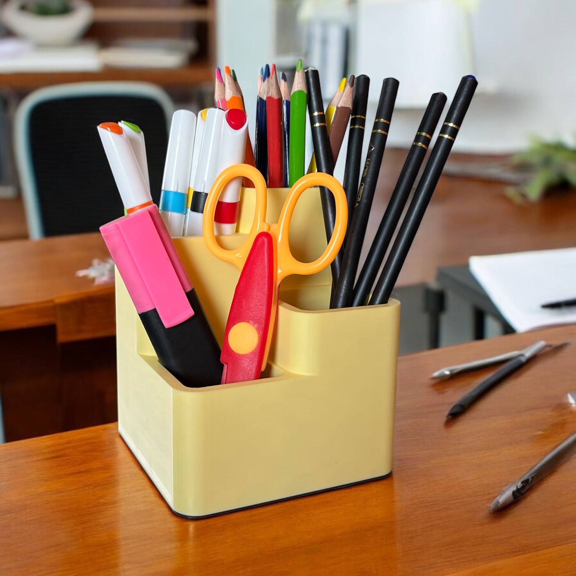 3D BLOCKS 4 COMPARTMENT PLASTIC DESK ORGANIZER, PEN-PENCIL HOLDER, MODULAR DESK ORGANIZER
