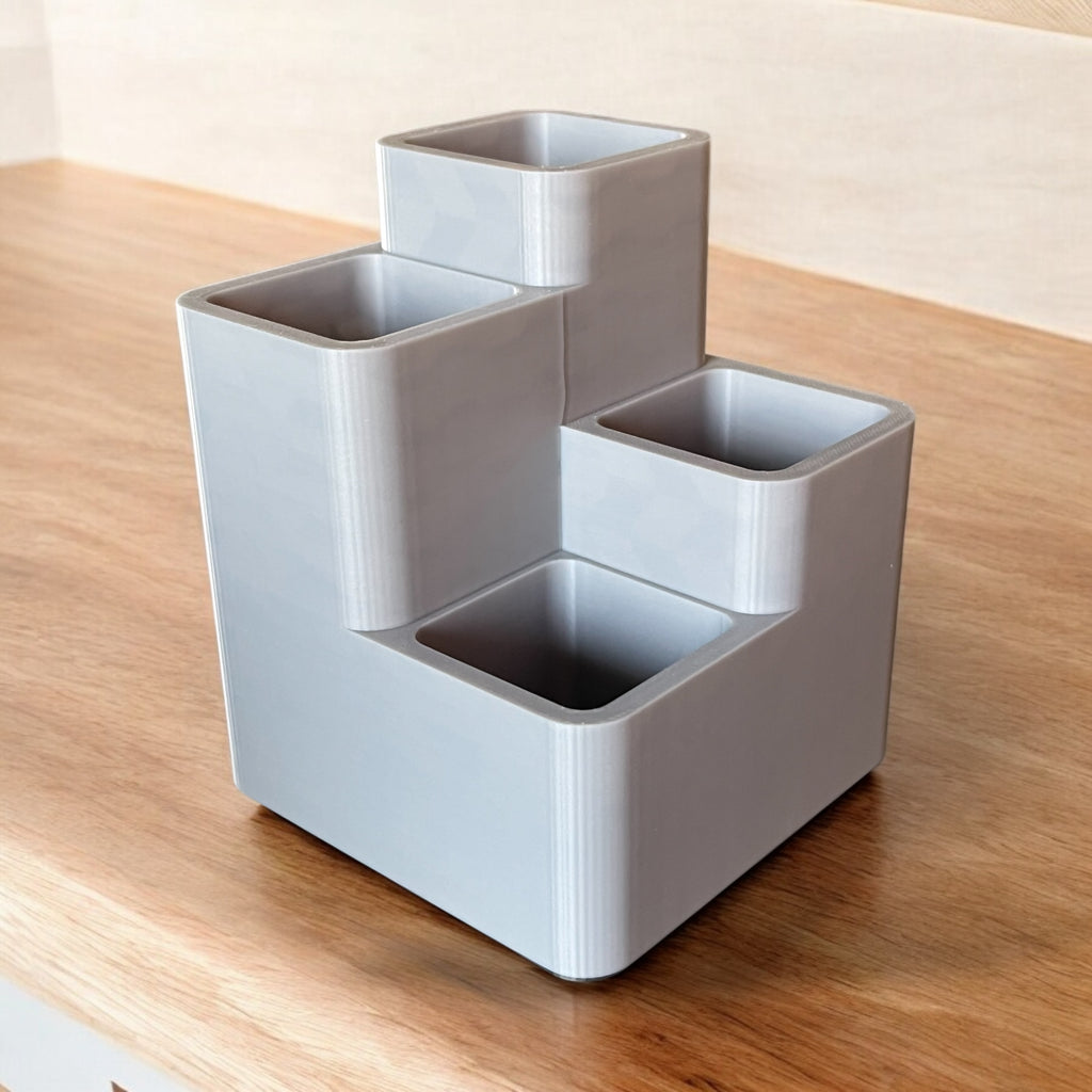 3D BLOCKS 4 COMPARTMENT PLASTIC DESK ORGANIZER, PEN-PENCIL HOLDER, MODULAR DESK ORGANIZER