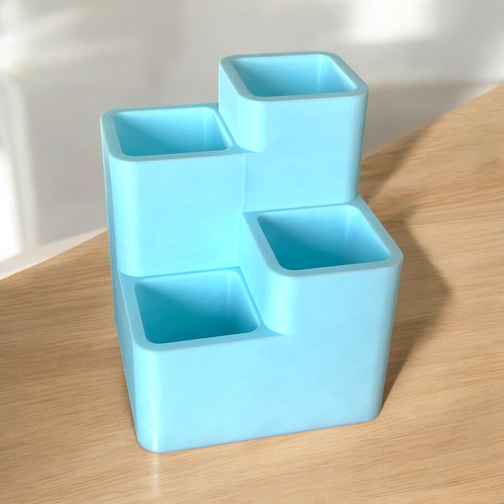 3D BLOCKS 4 COMPARTMENT PLASTIC DESK ORGANIZER, PEN-PENCIL HOLDER, MODULAR DESK ORGANIZER