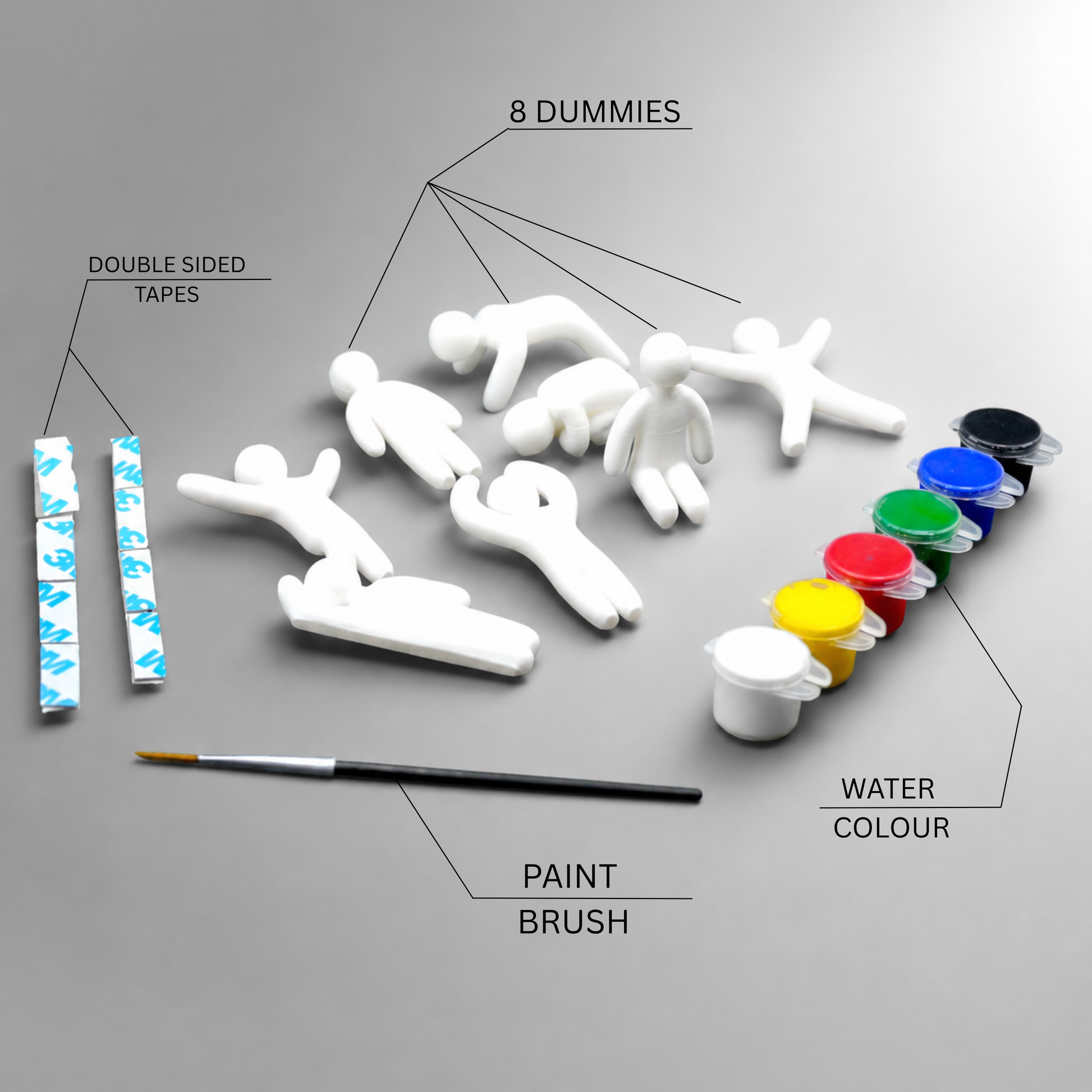 Meccha Chameleon DIY Dummy Painting Kit | 8 Blank Figures Combo | Paint, Brush & Adhesive Included | Kids Art & Craft DIY Set