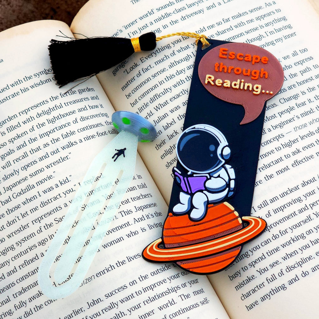 HOBIGO 3D Printed Astronaut Bookmark with Tassel | Space Theme | Premium Book Marker for Readers