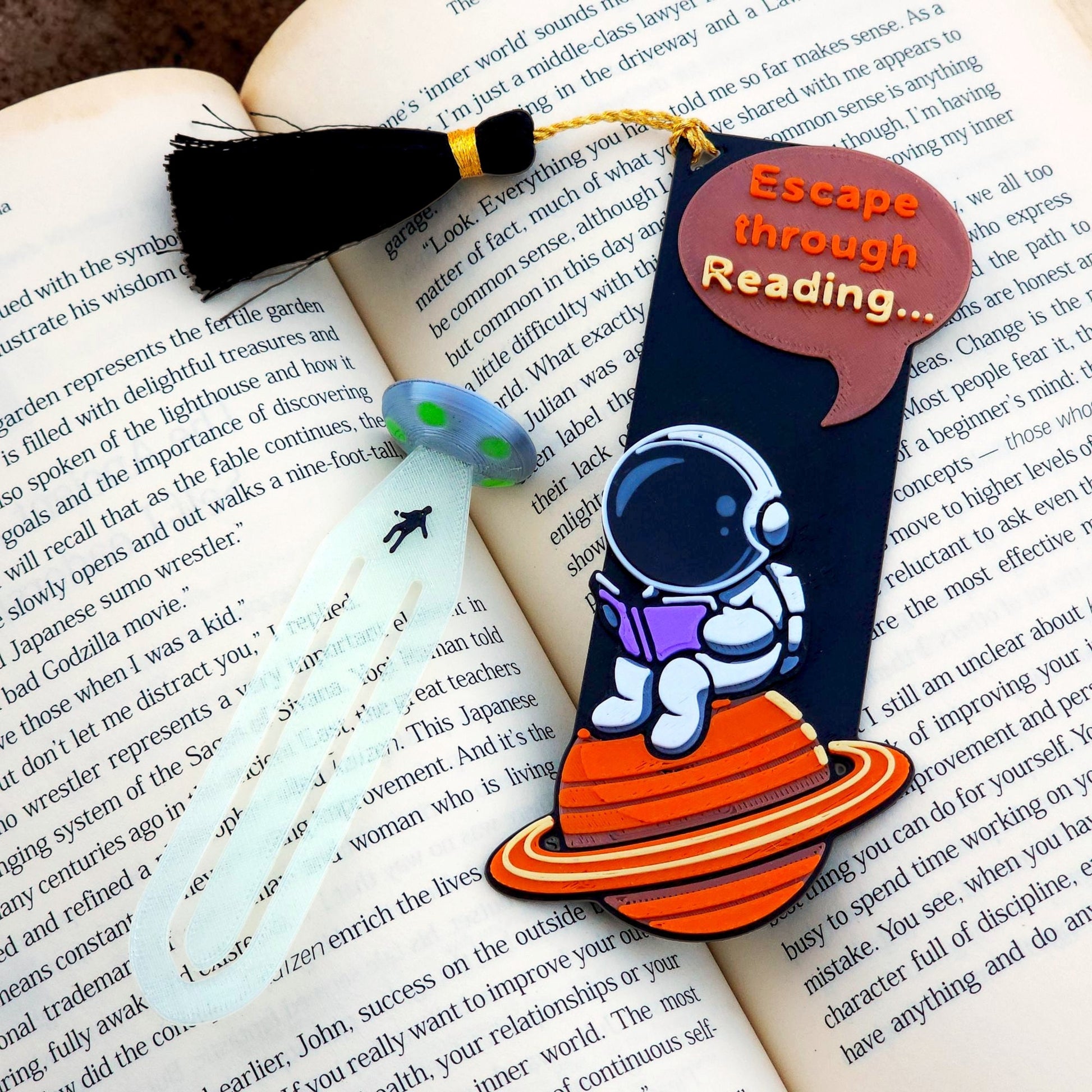 HOBIGO 3D Printed Astronaut Bookmark with Tassel | Space Theme | Premium Book Marker for Readers