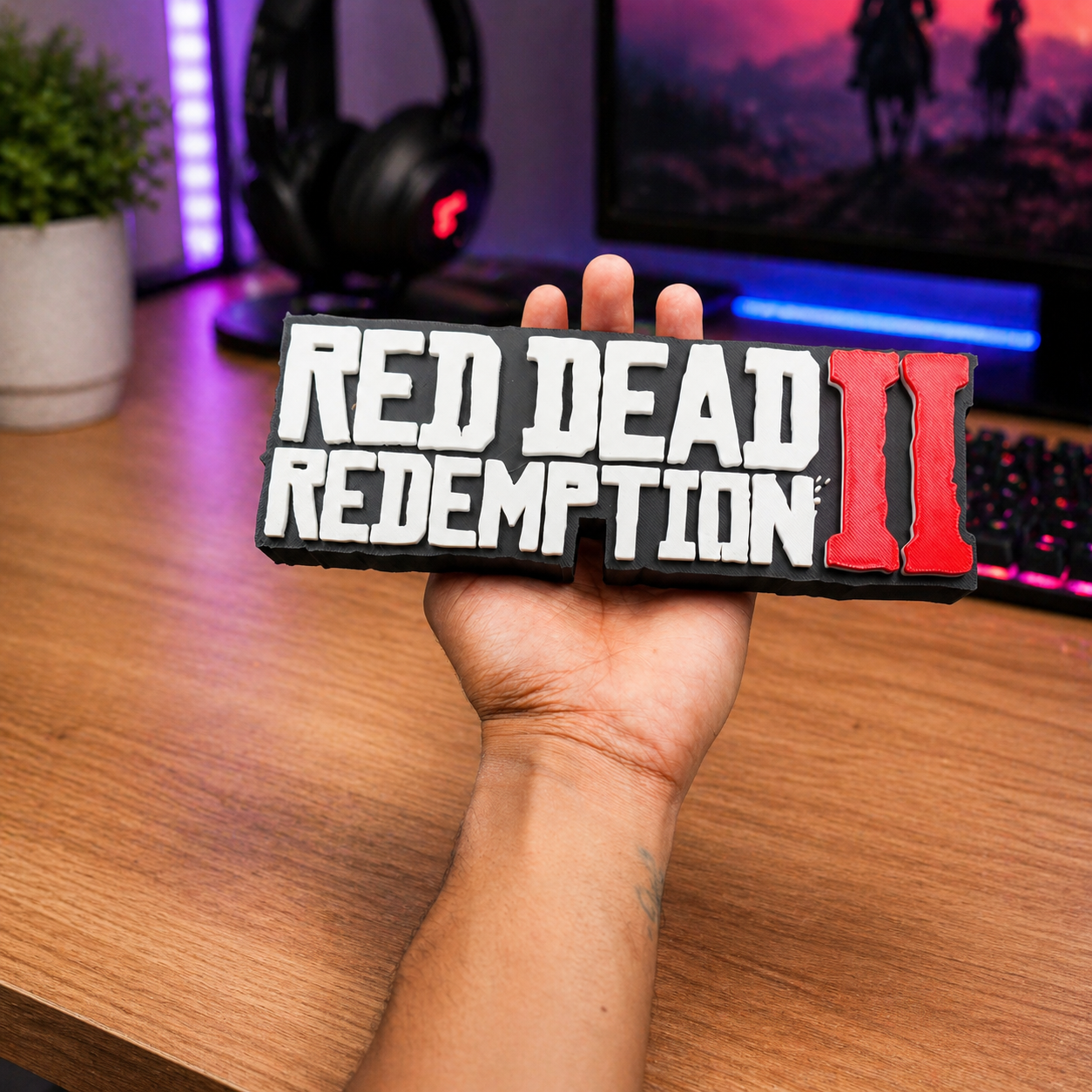 Redemption II Inspired 3D Desk Sign | Bold Gaming Room Decor | Gamer Gift Item