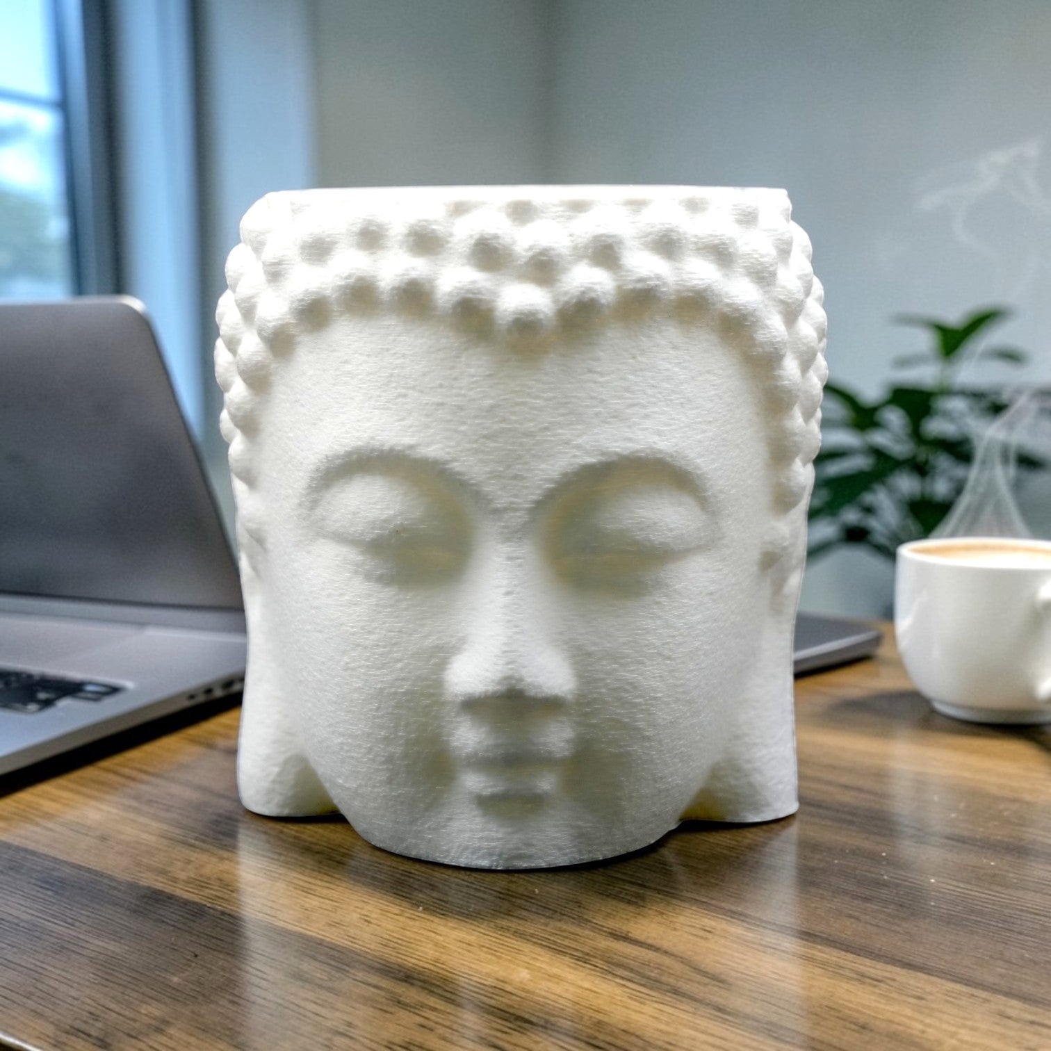 Golden & White Buddha Pen Holder – Aesthetic Zen Desk Organizer for Calm & Creative Workspaces
