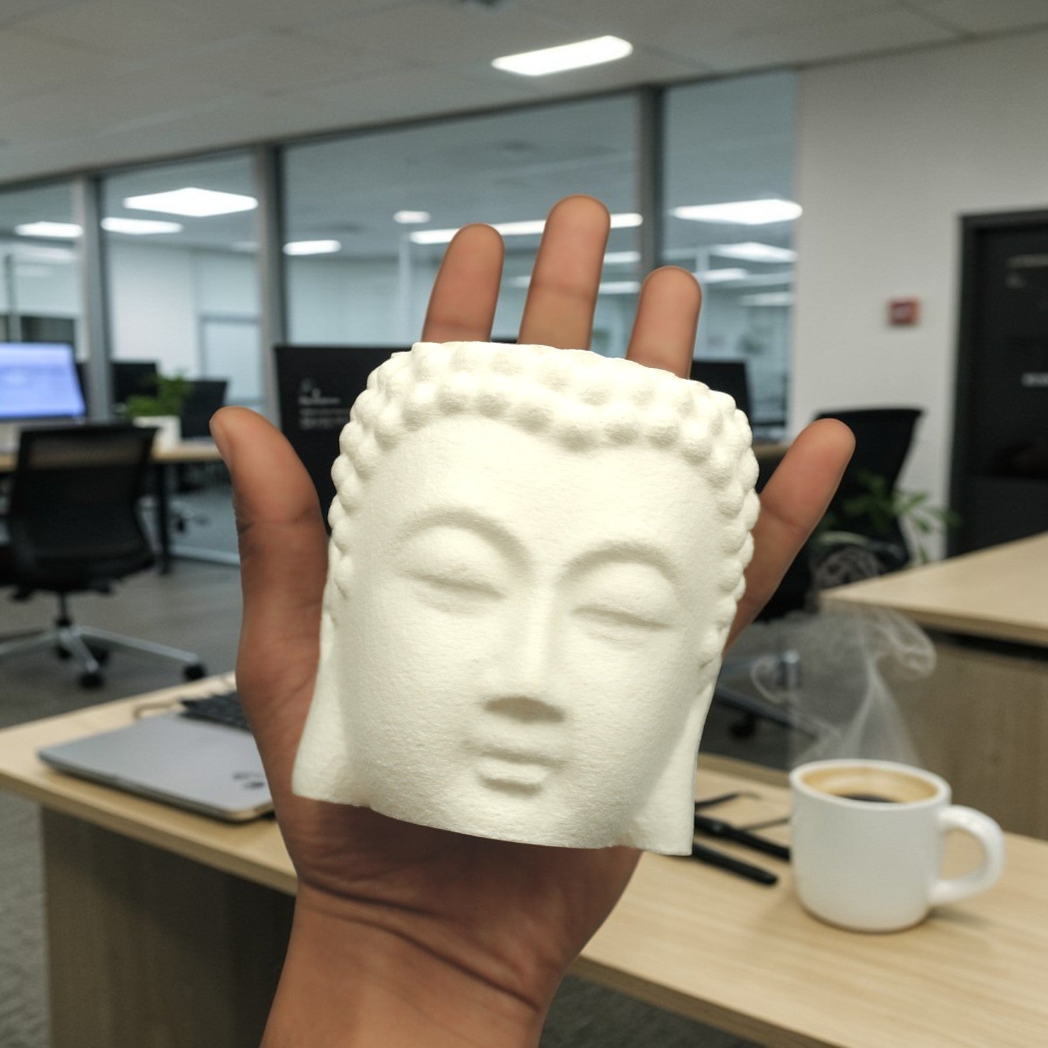 Golden & White Buddha Pen Holder – Aesthetic Zen Desk Organizer for Calm & Creative Workspaces