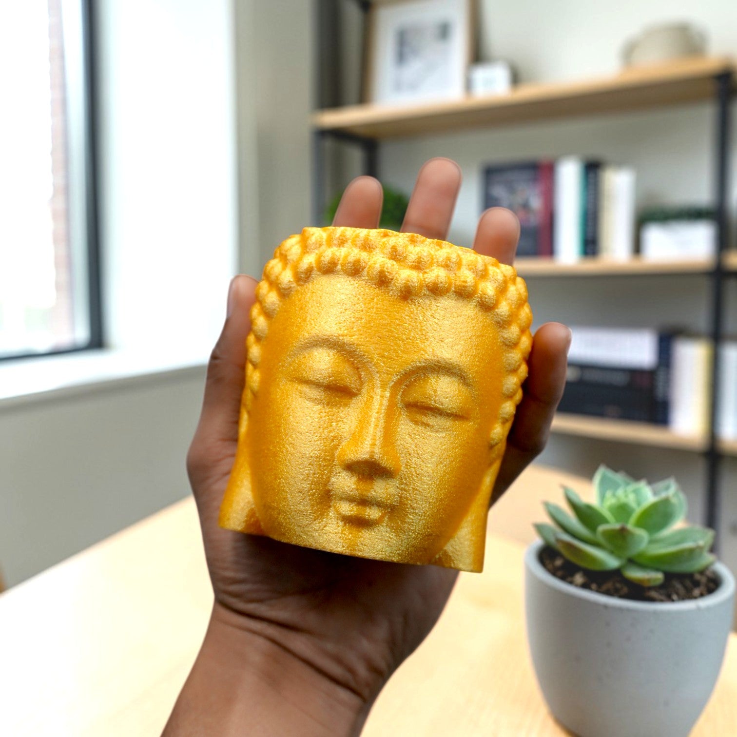 Golden & White Buddha Pen Holder – Aesthetic Zen Desk Organizer for Calm & Creative Workspaces