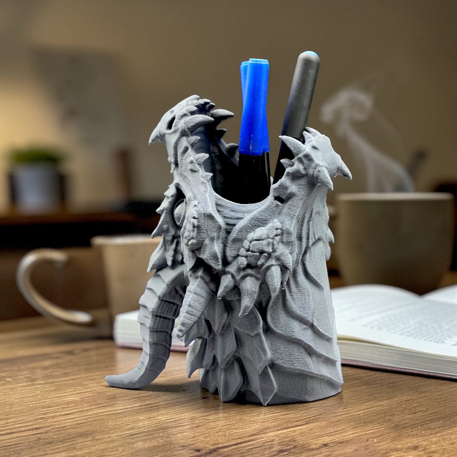 Dragon Skull Pen Holder – Fantasy Beast Desk Organizer | Gothic Style Stationery Stand