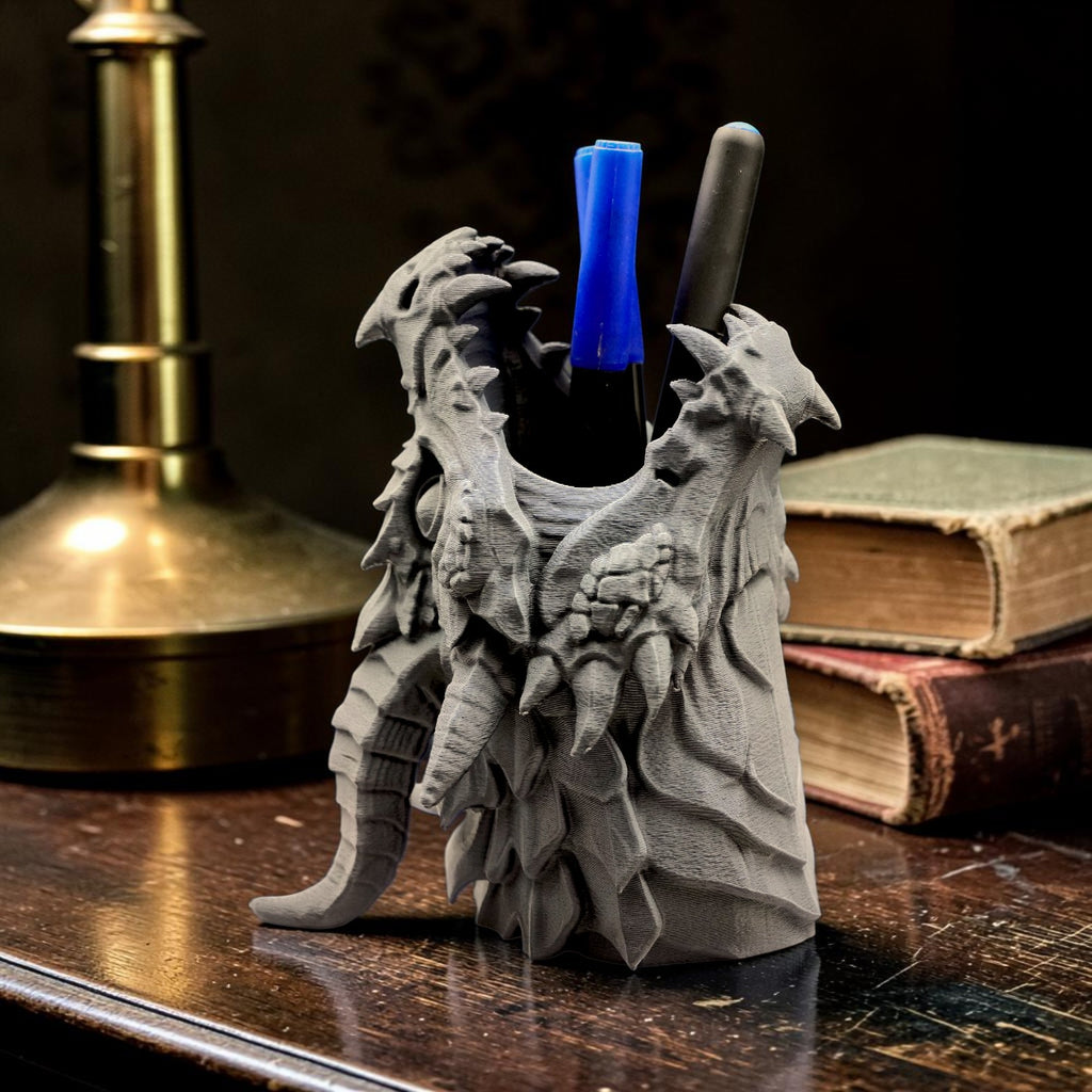 Dragon Skull Pen Holder – Fantasy Beast Desk Organizer | Gothic Style Stationery Stand
