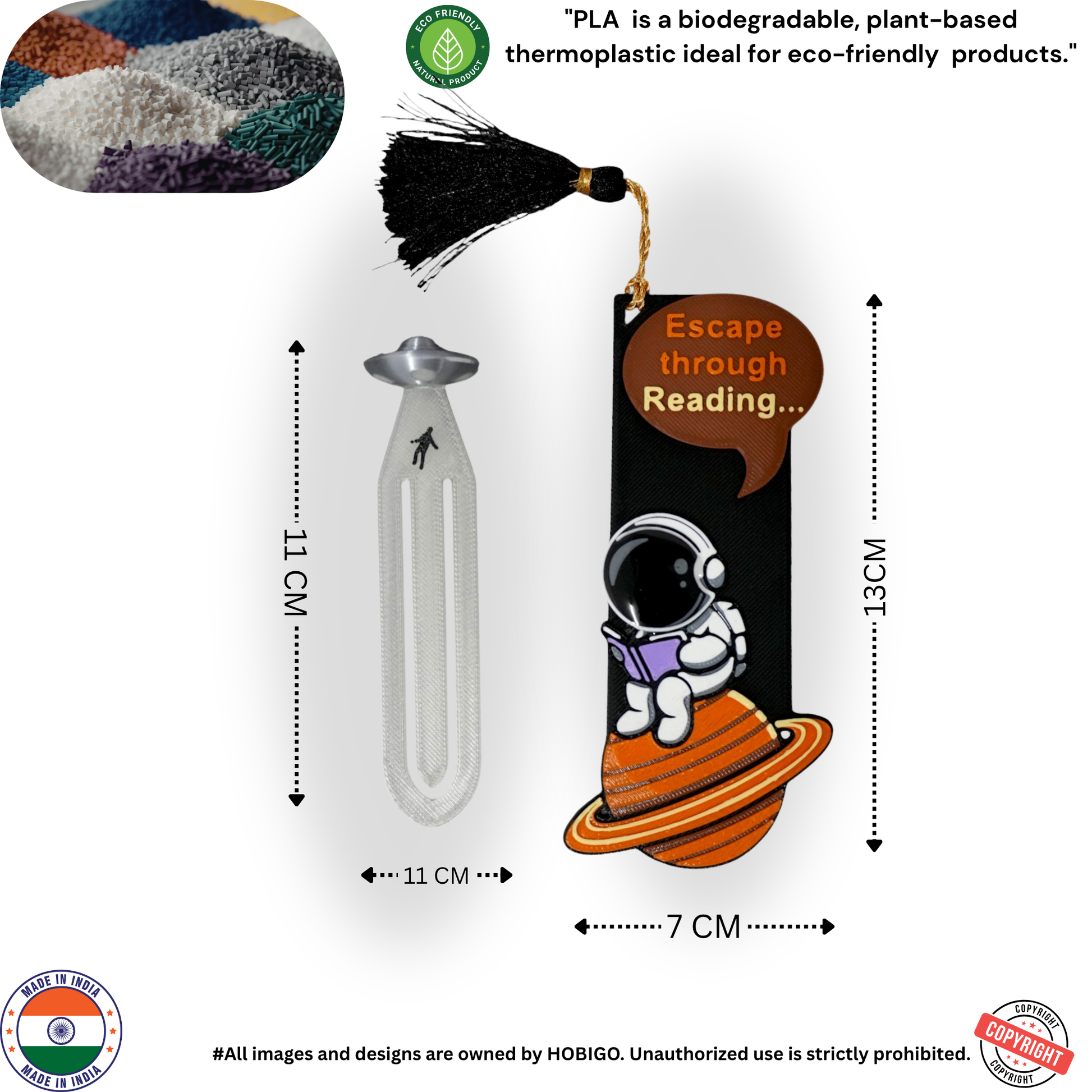 HOBIGO 3D Printed Astronaut Bookmark with Tassel | Space Theme | Premium Book Marker for Readers