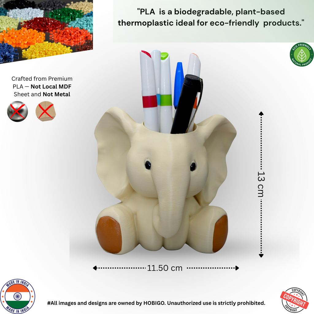 HOBIGO Baby Elephant Pencil Stand | Cute Stationery Holder for Study Table