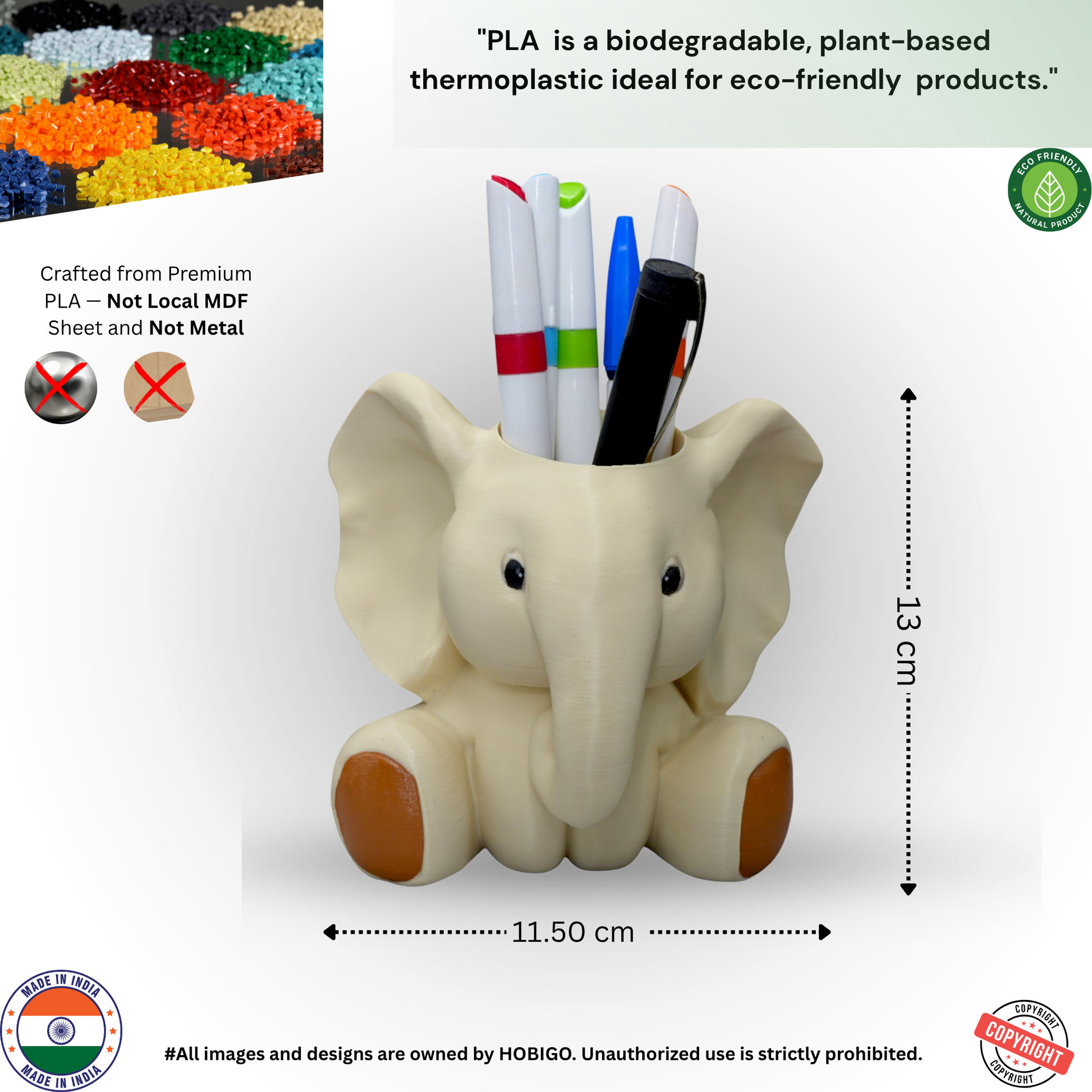 HOBIGO Baby Elephant Pencil Stand | Cute Stationery Holder for Study Table