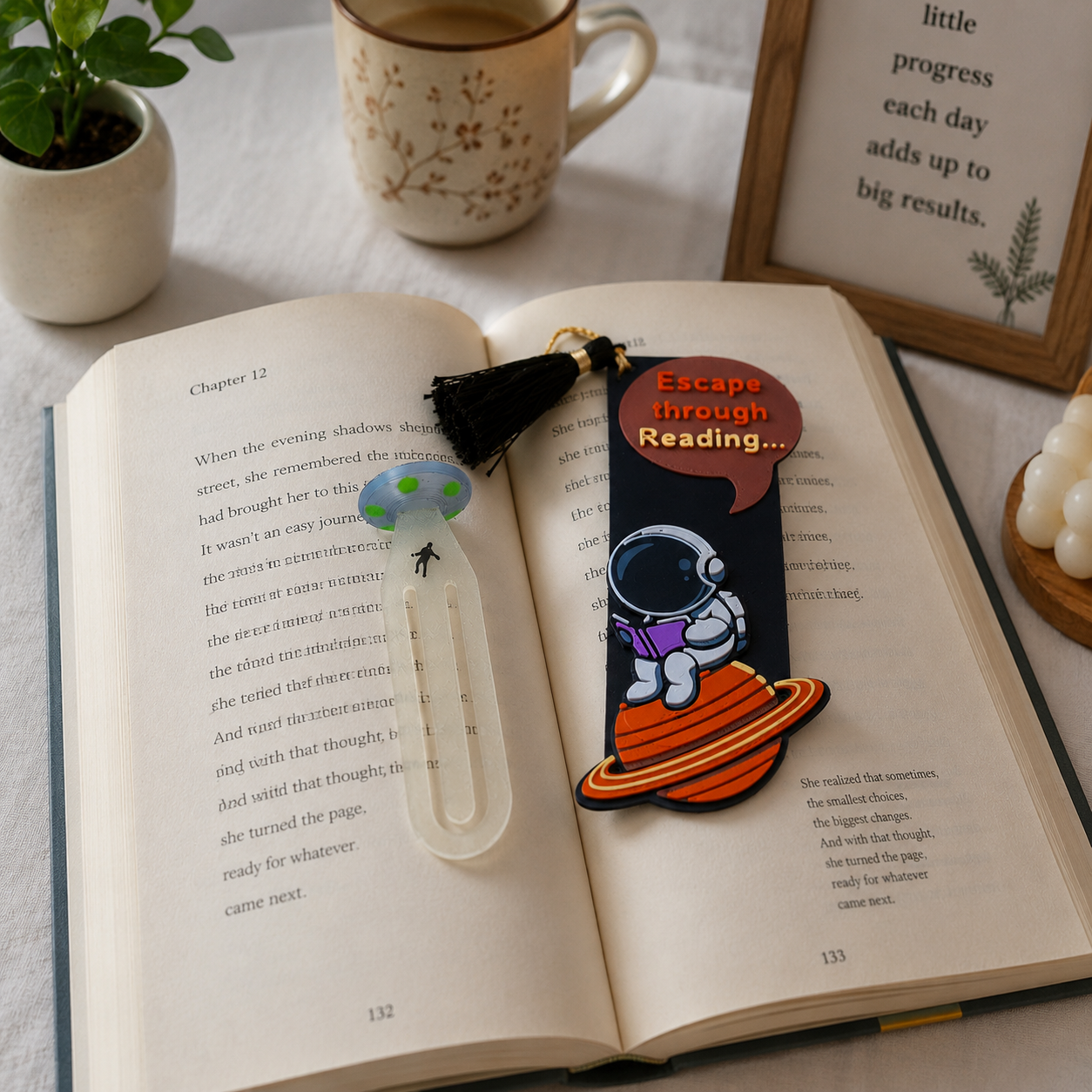HOBIGO 3D Printed Astronaut Bookmark with Tassel | Space Theme | Premium Book Marker for Readers