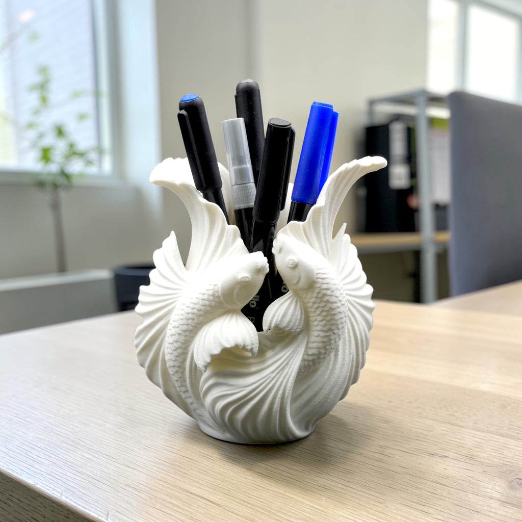 Kawaii Fish Pen Stand – Soft Aesthetic Desk Decor for Study Table
