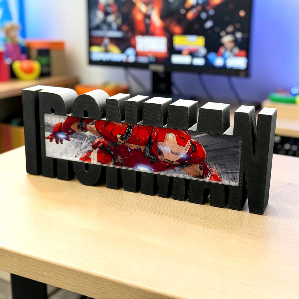 Arc Power Hero Desk Display – Iron Style Tabletop Stand | Gamer Setup Decor