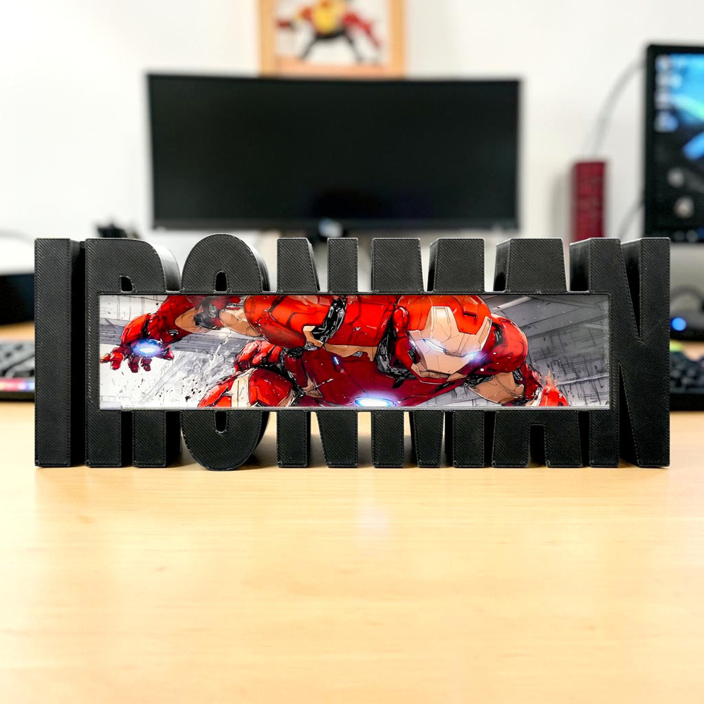 Arc Power Hero Desk Display – Iron Style Tabletop Stand | Gamer Setup Decor