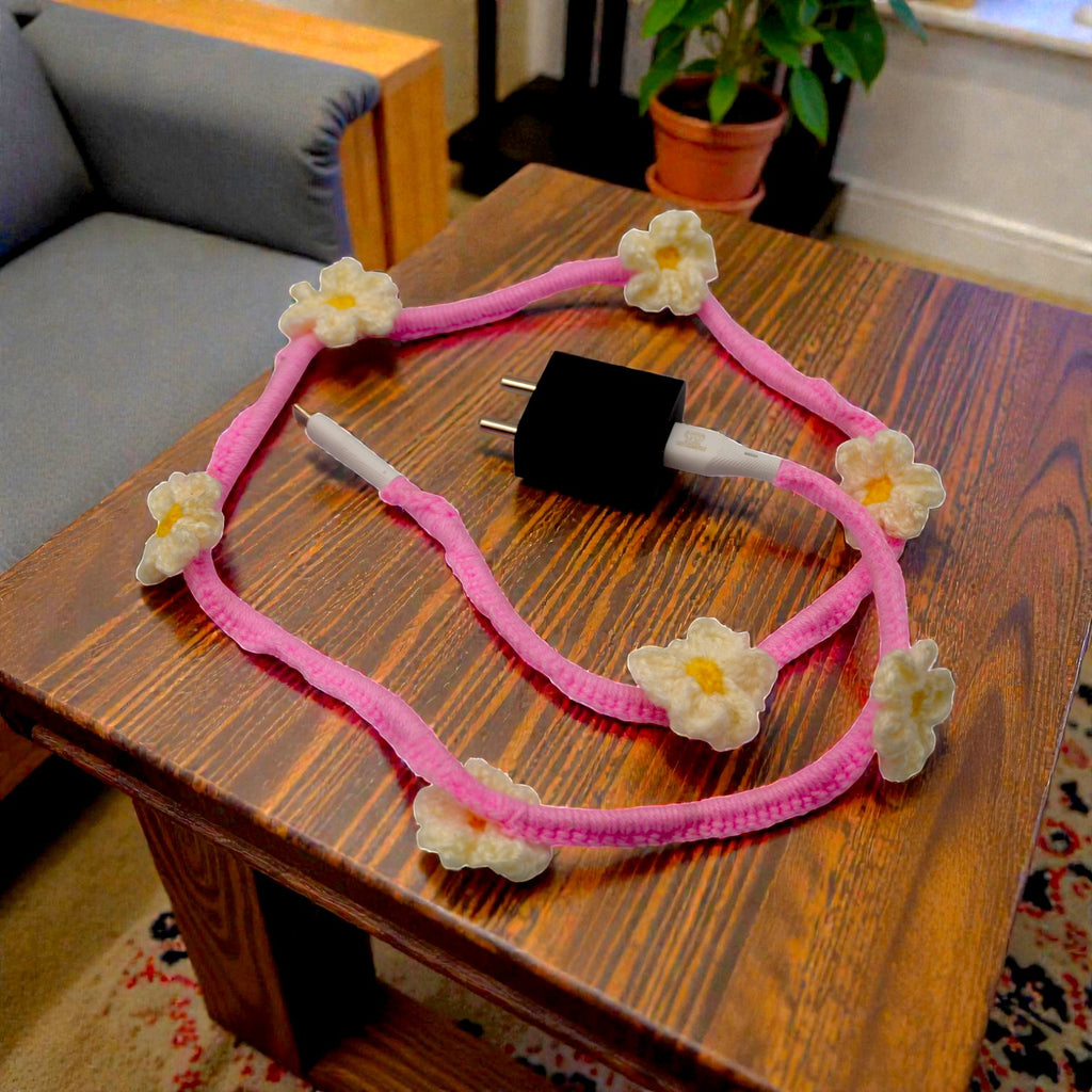 HANDMADE FLOWER BALE CROCHET POWER CABLE, USB TO TYPE C SMARTPHONE CABLE
