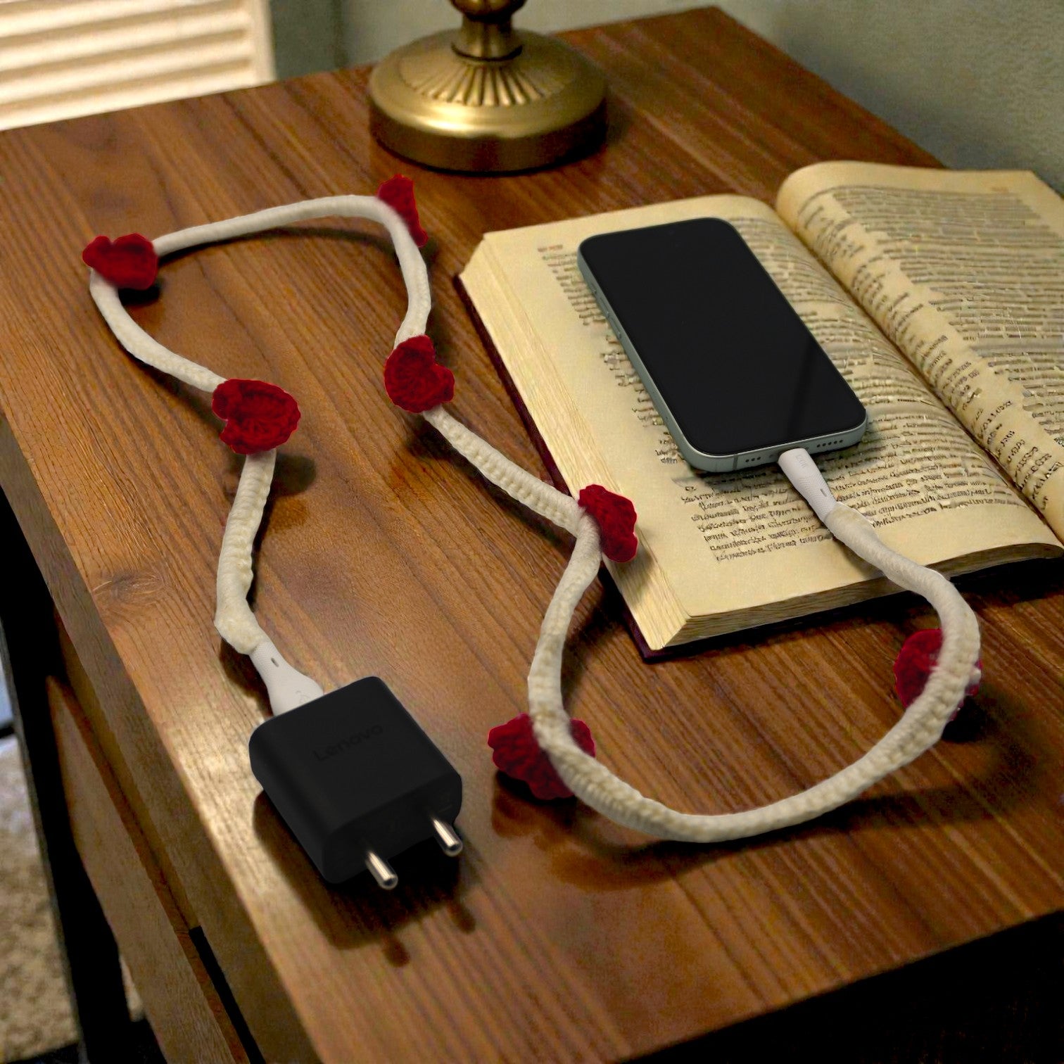 HANDMADE FLOWER BALE CROCHET POWER CABLE, USB TO TYPE C SMARTPHONE CABLE