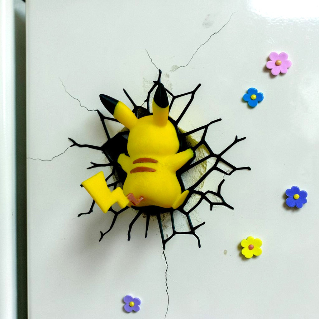 Cute Pikachu 3D Fridge Magnet | Broken Wall Illusion Anime Decor