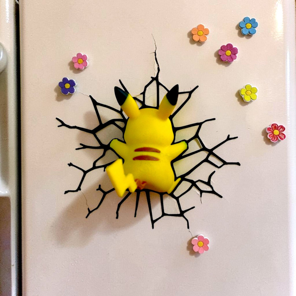 Cute Pikachu 3D Fridge Magnet | Broken Wall Illusion Anime Decor
