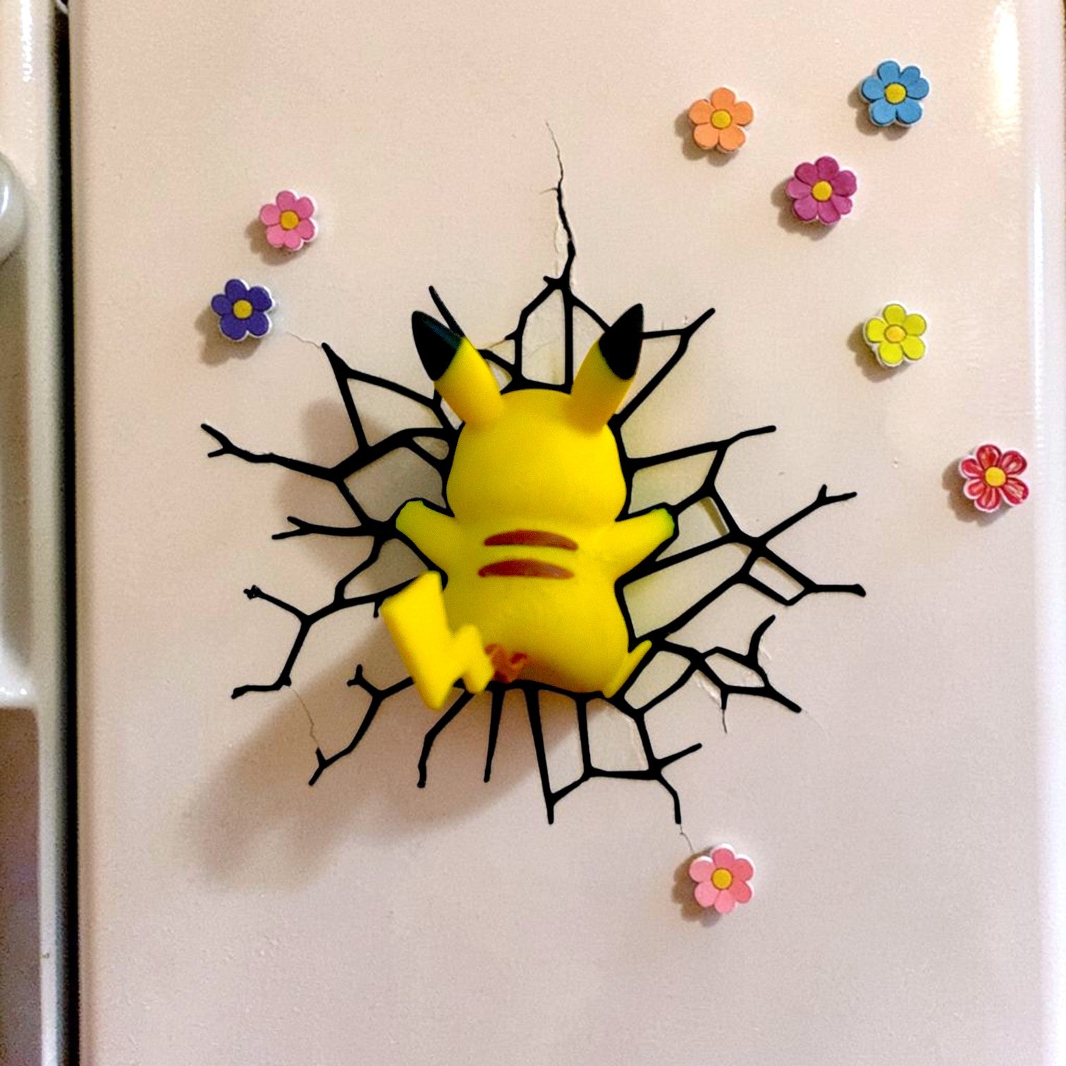 Cute Pikachu 3D Fridge Magnet | Broken Wall Illusion Anime Decor