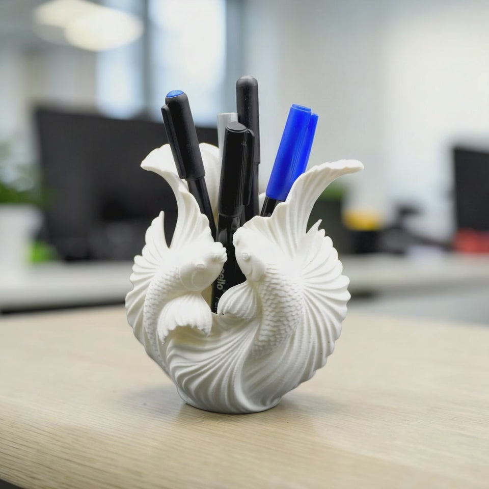 Kawaii Fish Pen Stand – Soft Aesthetic Desk Decor for Study Table