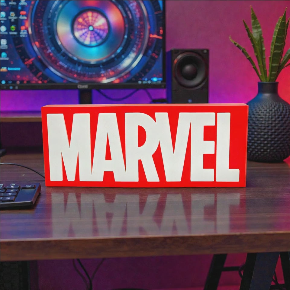 MARVEL 3D Logo Desk Decor - Plastic Tabletop Display for Home & Office