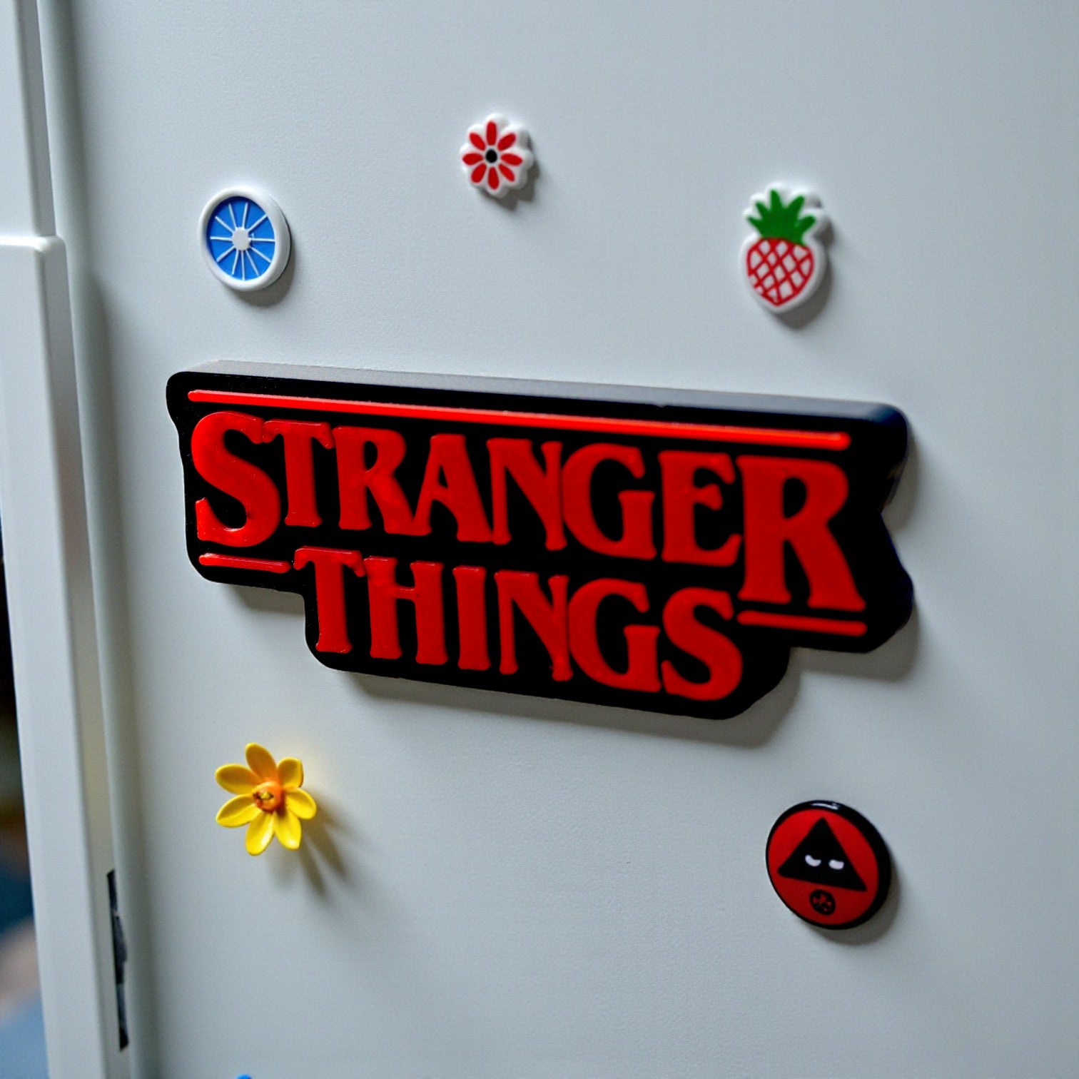 STRANGER THINGS LOGO FRIDGE MAGNET, HOME DECOR AND COLLECTIBLES